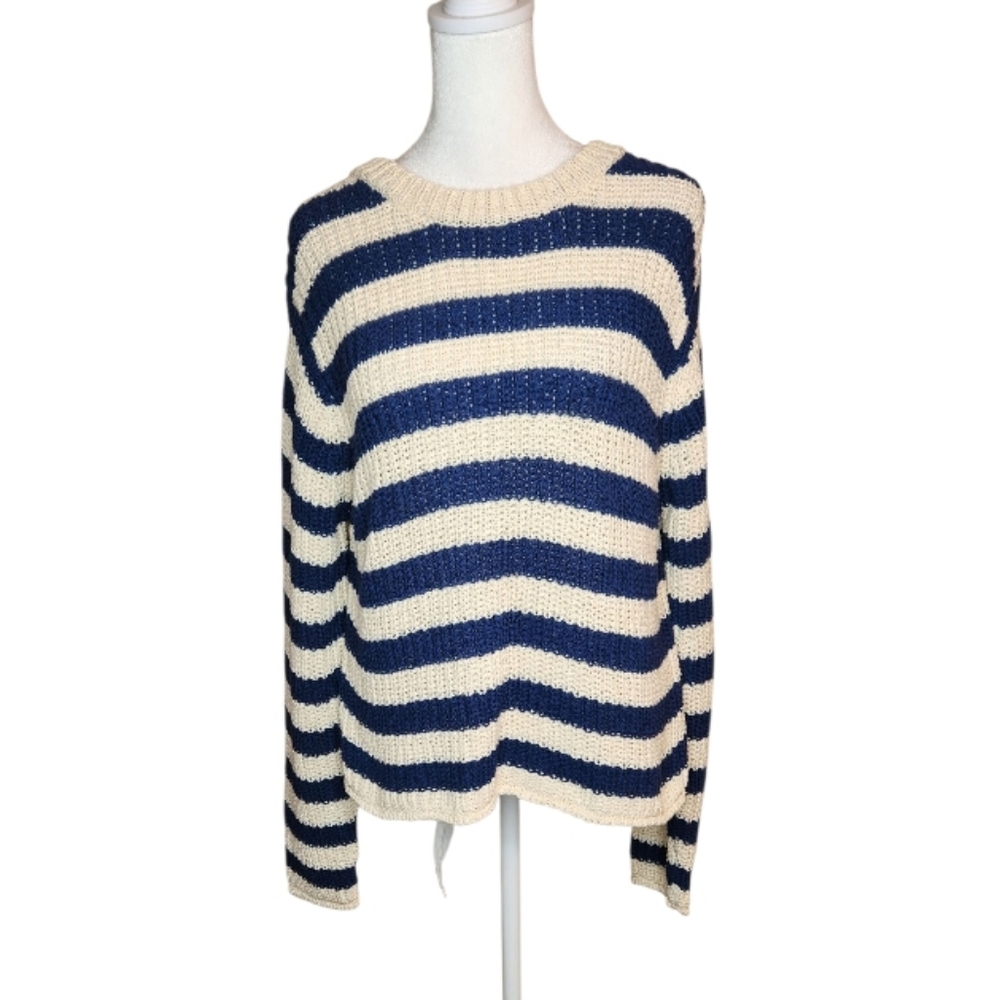 NEW Velvet By Graham & Spencer Maxine Sweater in Navy and Ecru Stripe Size Small